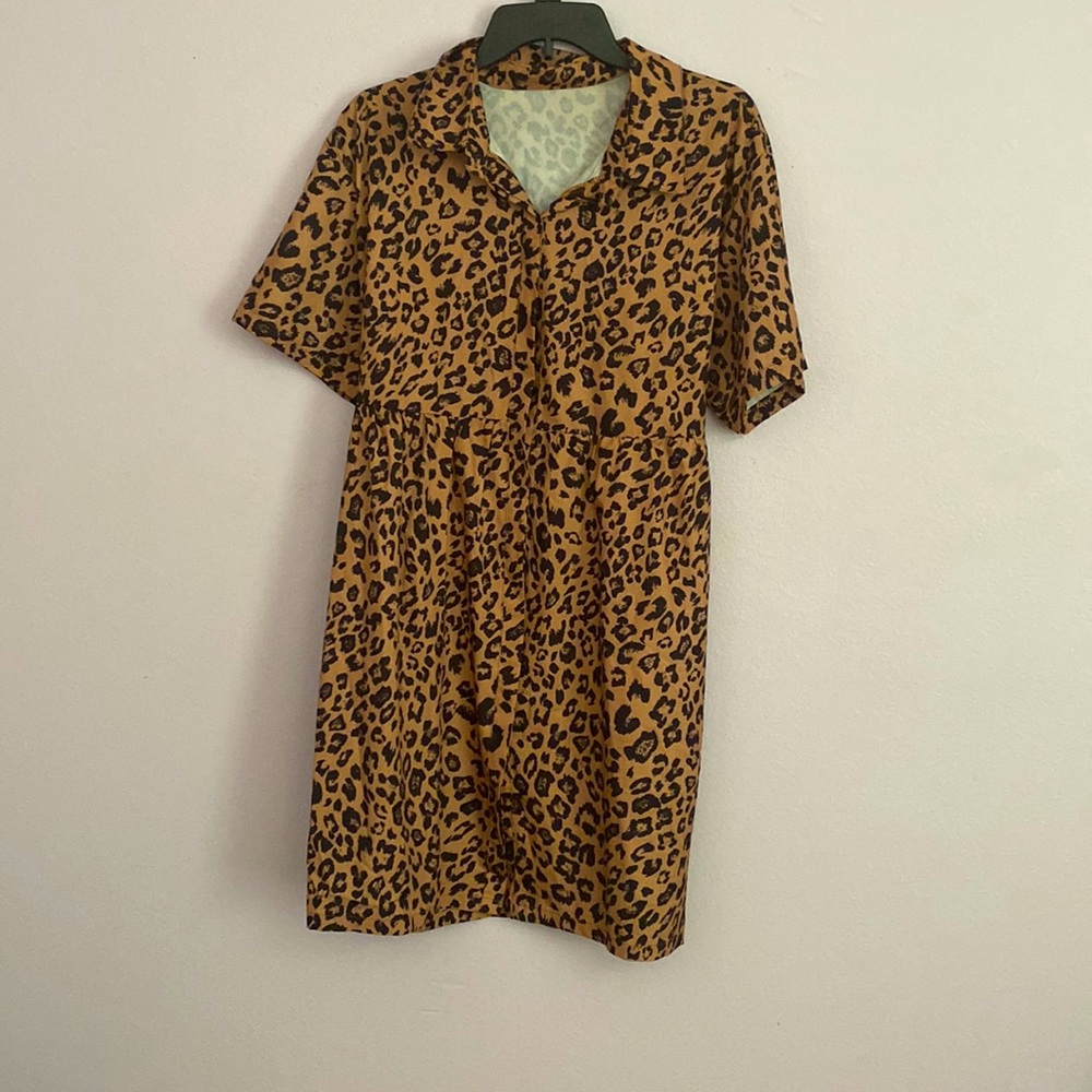 Boohoo button down animal print dress